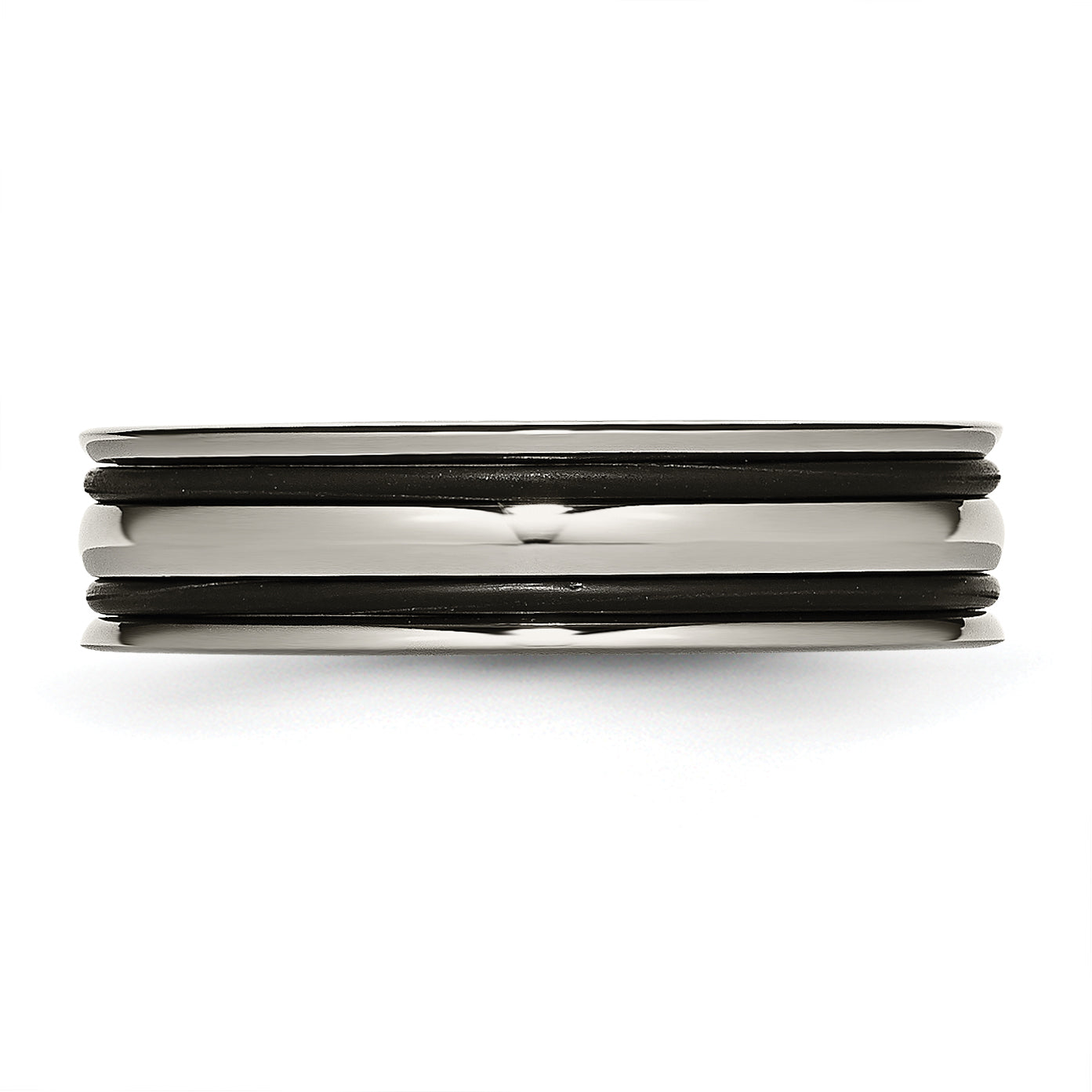 Grooved Wedding Band in Titanium with Black Rubber, 6mm