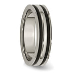 Grooved Wedding Band in Titanium with Black Rubber, 6mm