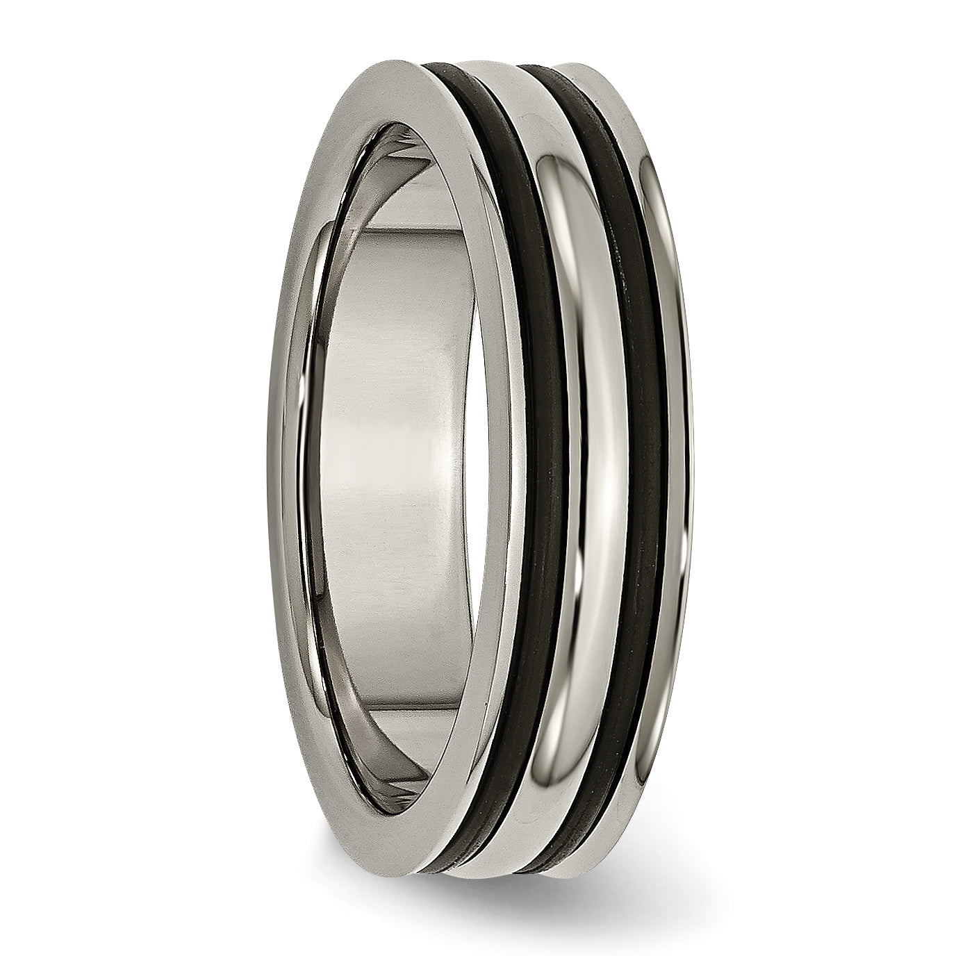 Grooved Wedding Band in Titanium with Black Rubber, 6mm