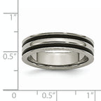 Grooved Wedding Band in Titanium with Black Rubber, 6mm