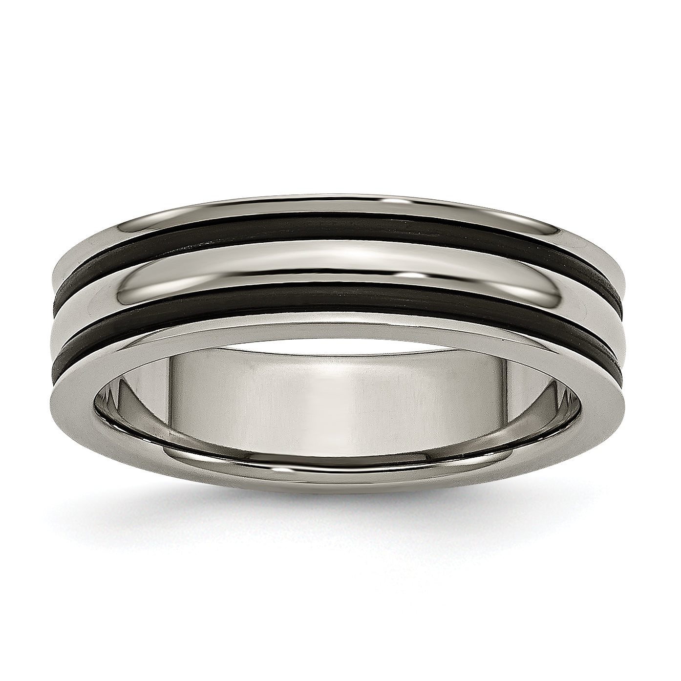 Titanium Polished with Black Rubber 6mm Grooved Band Main image