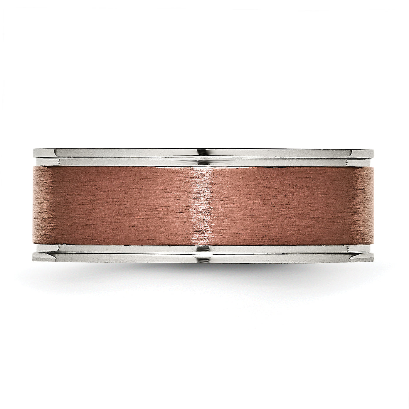 Brown IP Grooved Edge Wedding Band in Titanium, 8mm