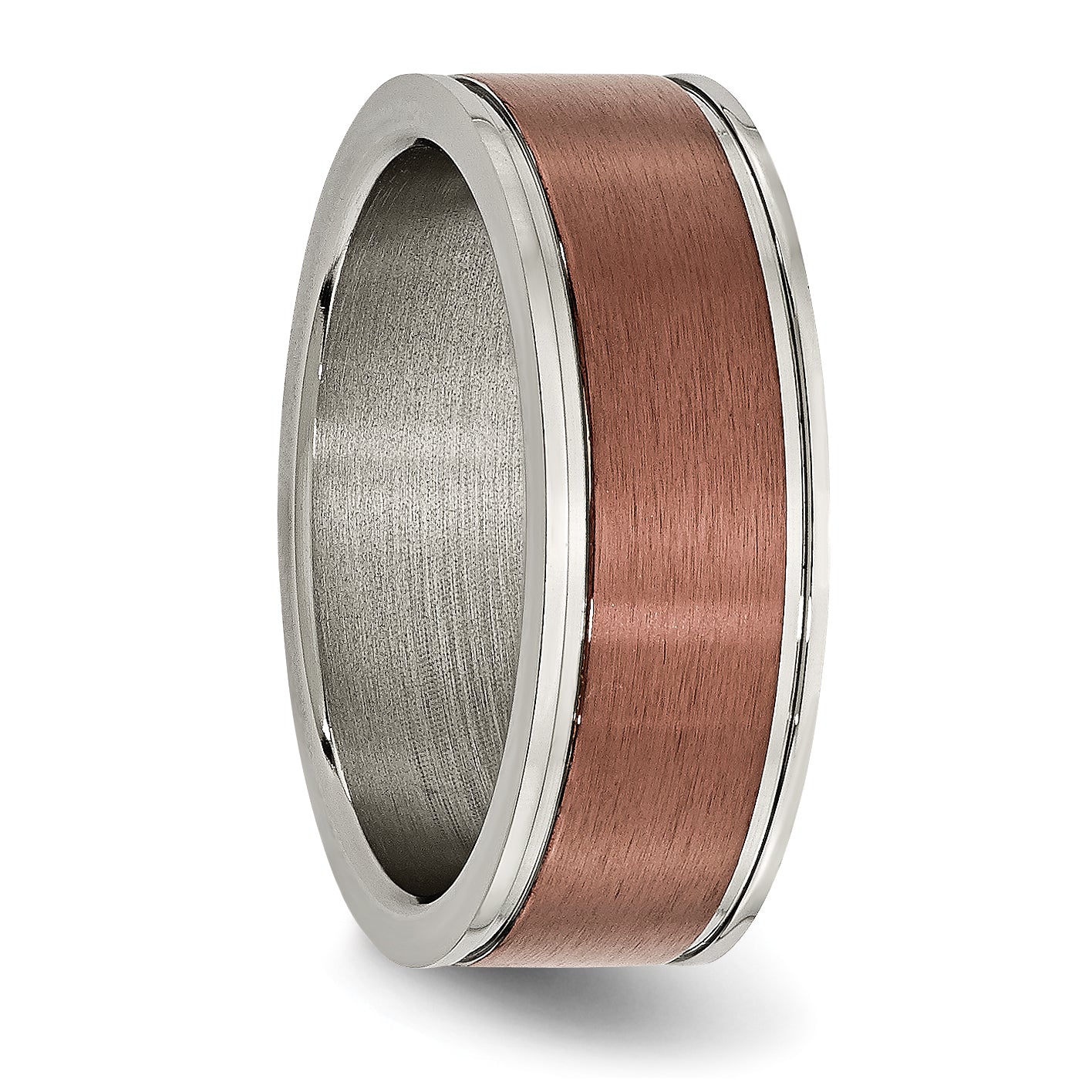 Brown IP Grooved Edge Wedding Band in Titanium, 8mm