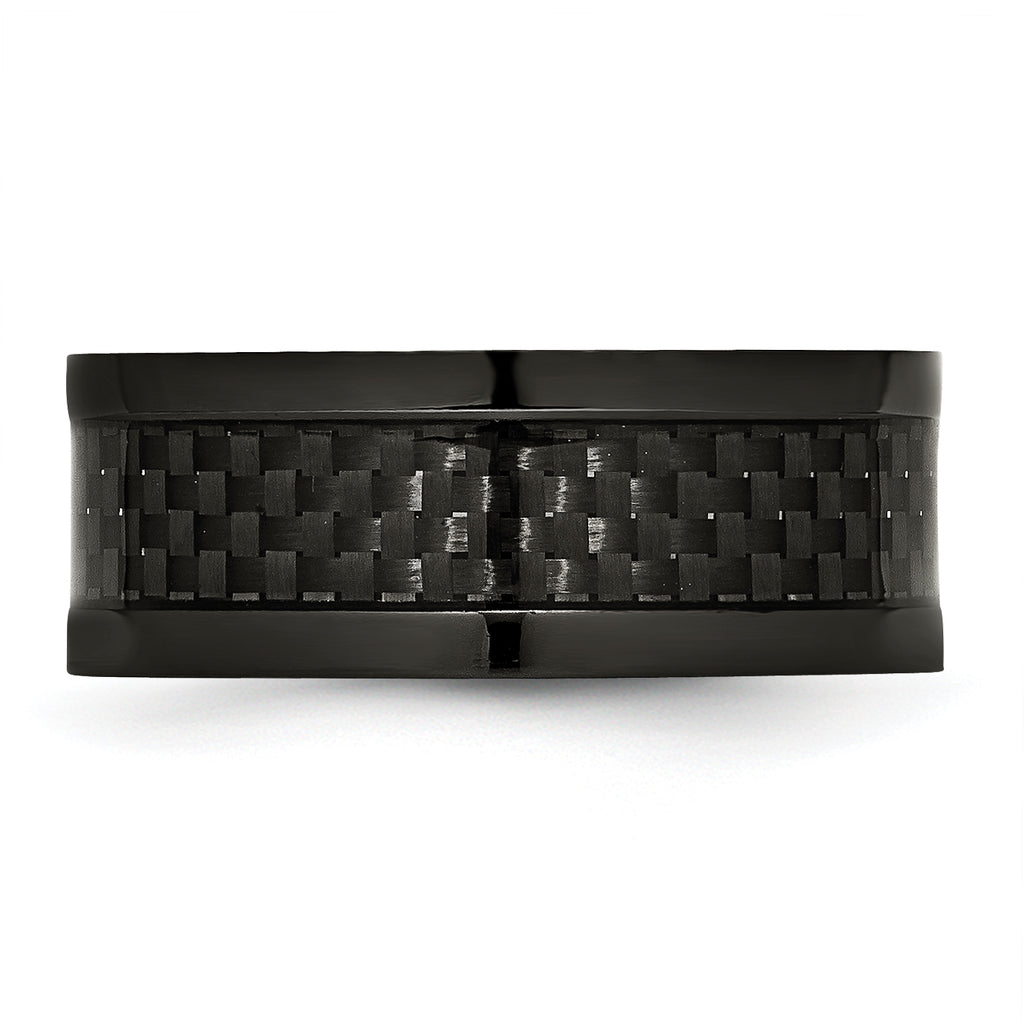 Carbon Fiber Inlay Wedding Band in Black Titanium, 9mm