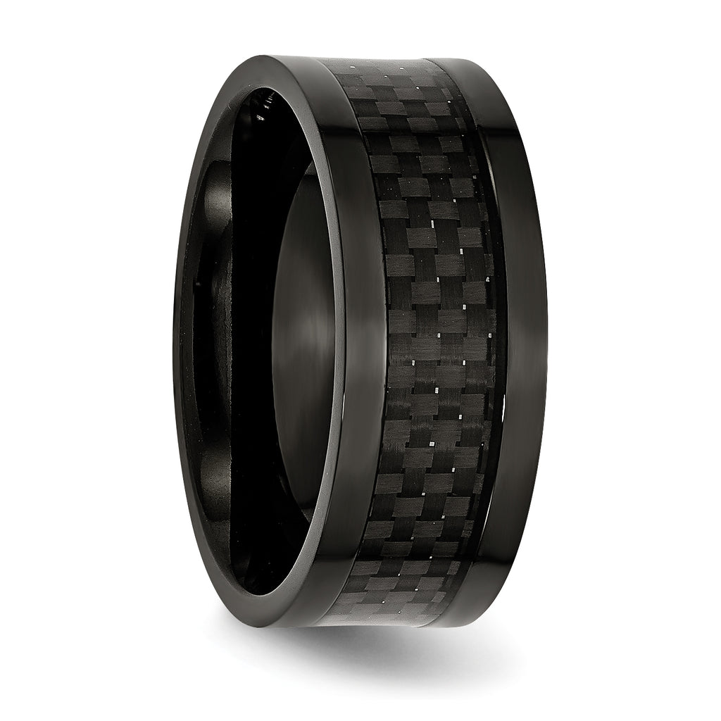 Carbon Fiber Inlay Wedding Band in Black Titanium, 9mm