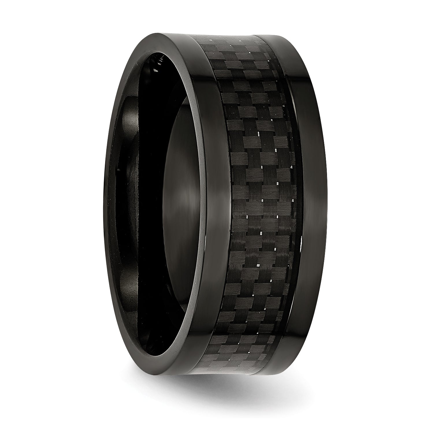 Carbon Fiber Inlay Wedding Band in Black Titanium, 9mm