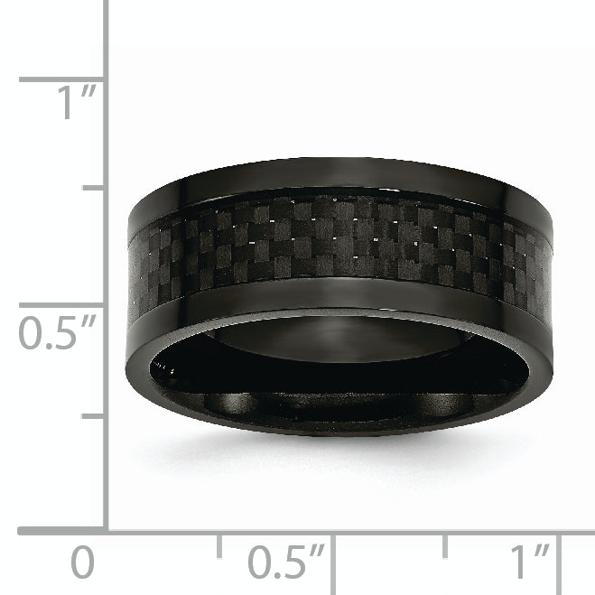 Carbon Fiber Inlay Wedding Band in Black Titanium, 9mm