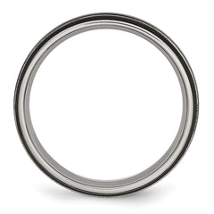 Titanium Grooved Unisex Wedding Band with Polished Black IP Plating