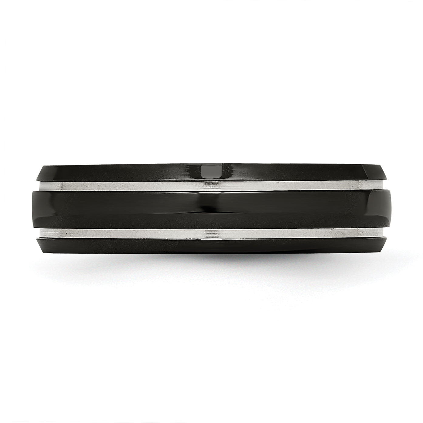Titanium Grooved Unisex Wedding Band with Polished Black IP Plating