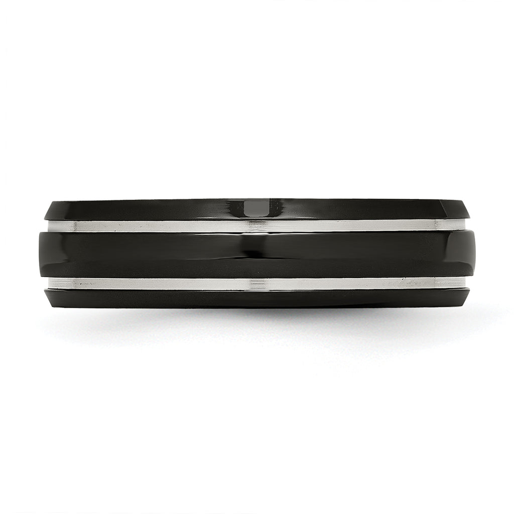 Black IP-Plated Grooved Wedding Band in Titanium, 6mm