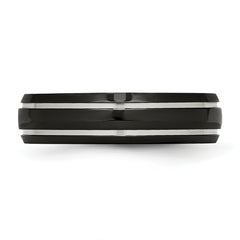 Titanium Grooved Unisex Wedding Band with Polished Black IP Plating