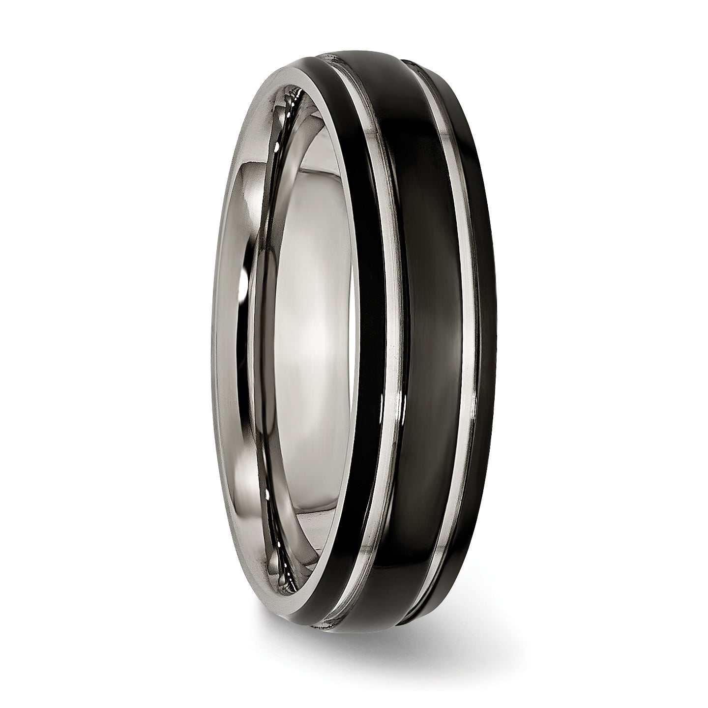 Black IP-Plated Grooved Wedding Band in Titanium, 6mm