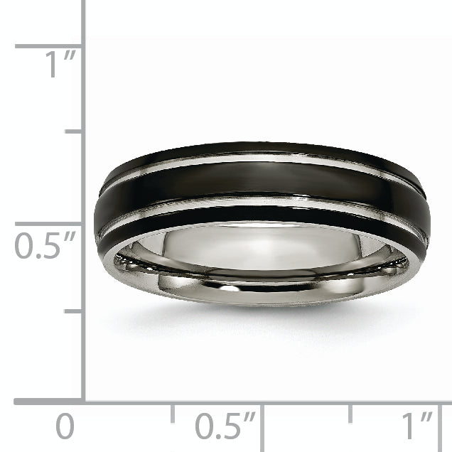 Titanium Grooved Unisex Wedding Band with Polished Black IP Plating