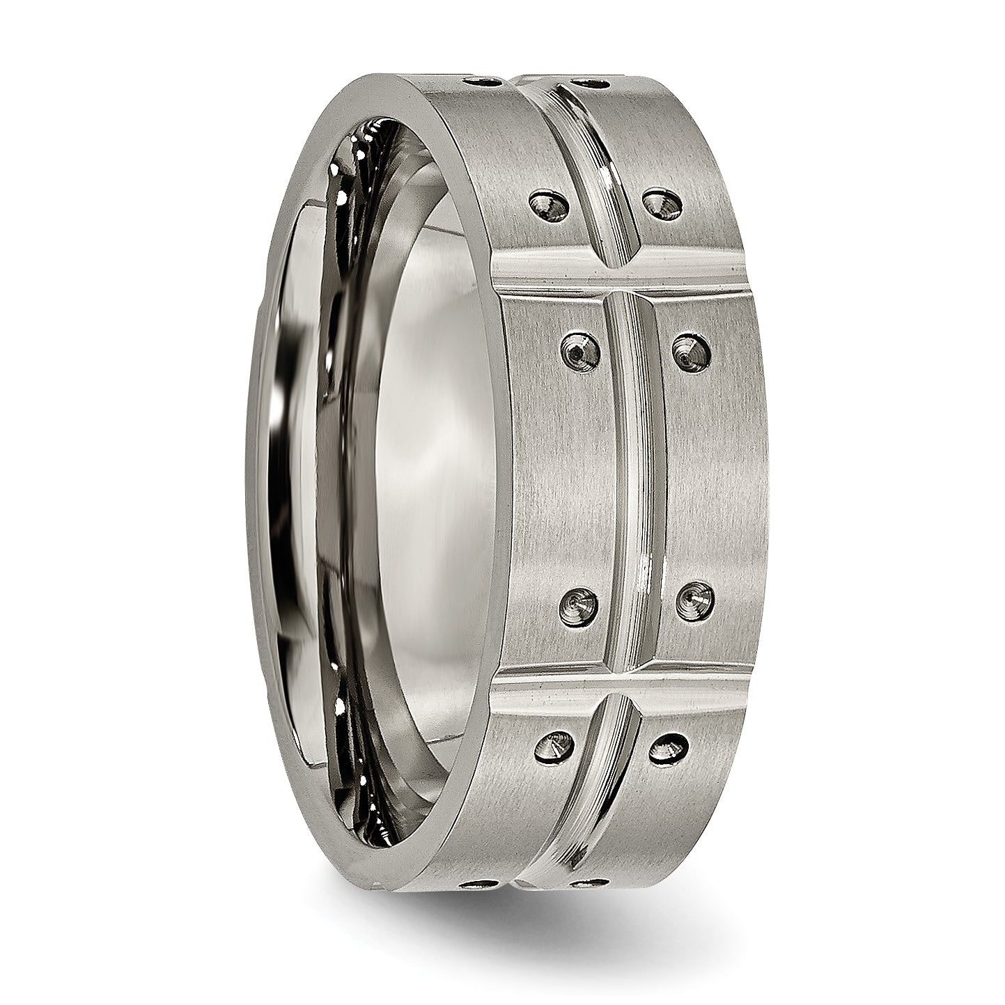 Grooved Wedding Band in Titanium, 8mm