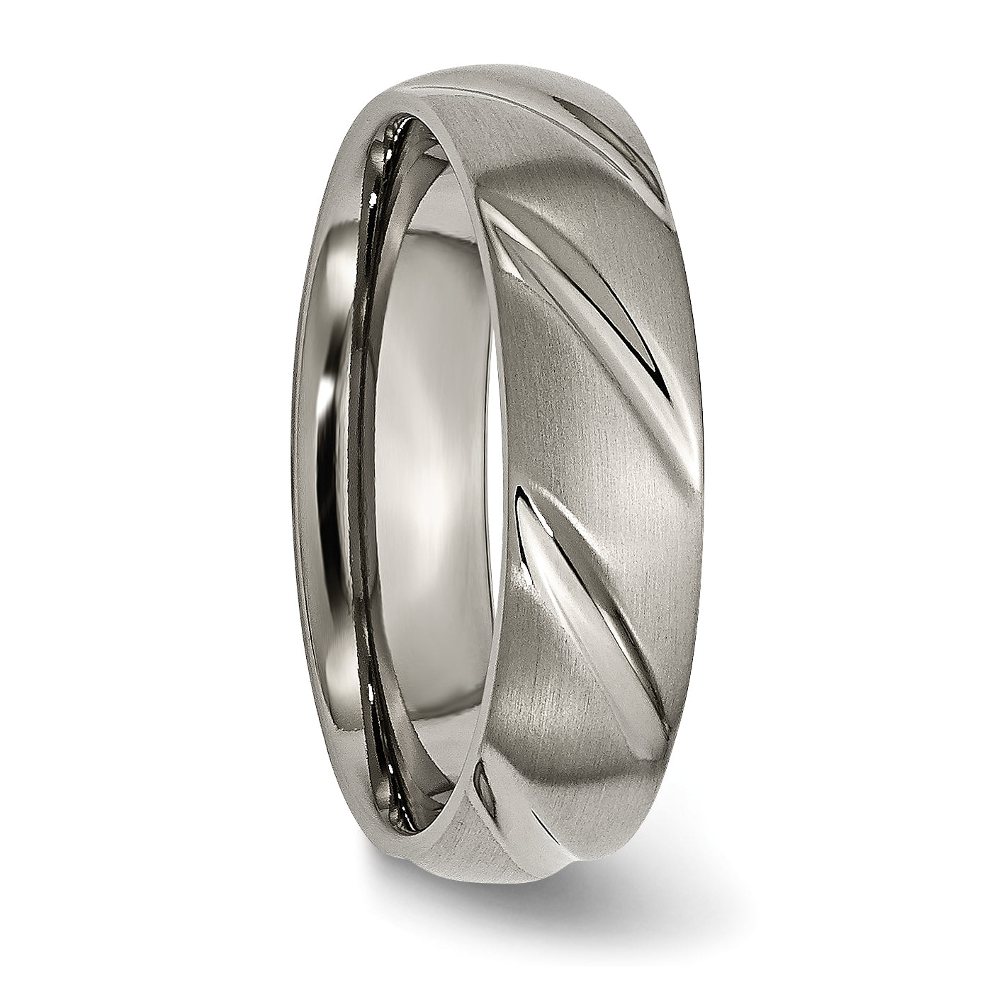 Titanium Satin Unisex Wedding Band with Engravable Swirl Design