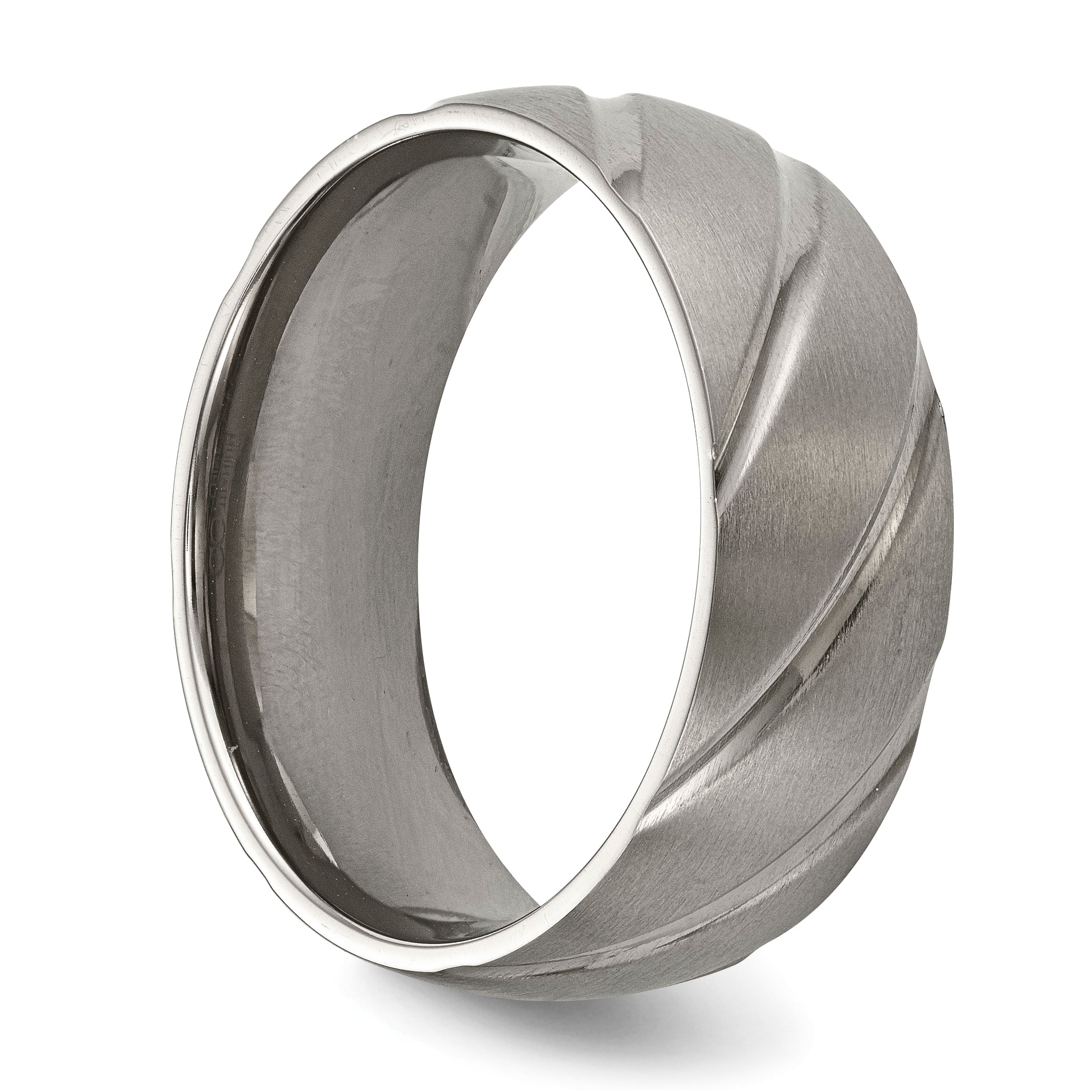 Titanium Satin Swirl Design Unisex Wedding Band Engravable 8mm