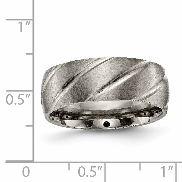 Titanium Satin Swirl Design Unisex Wedding Band Engravable 8mm