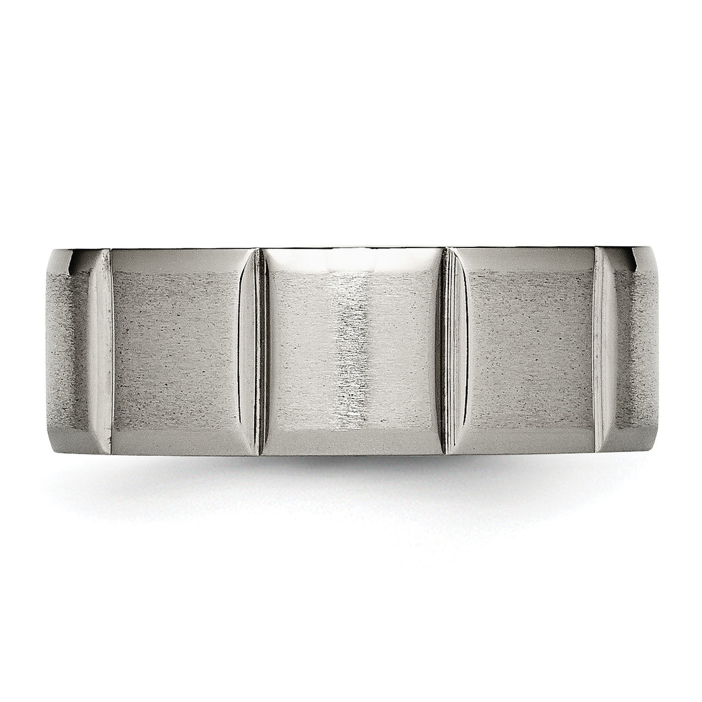 Grooved Wedding Band in Titanium, 8mm