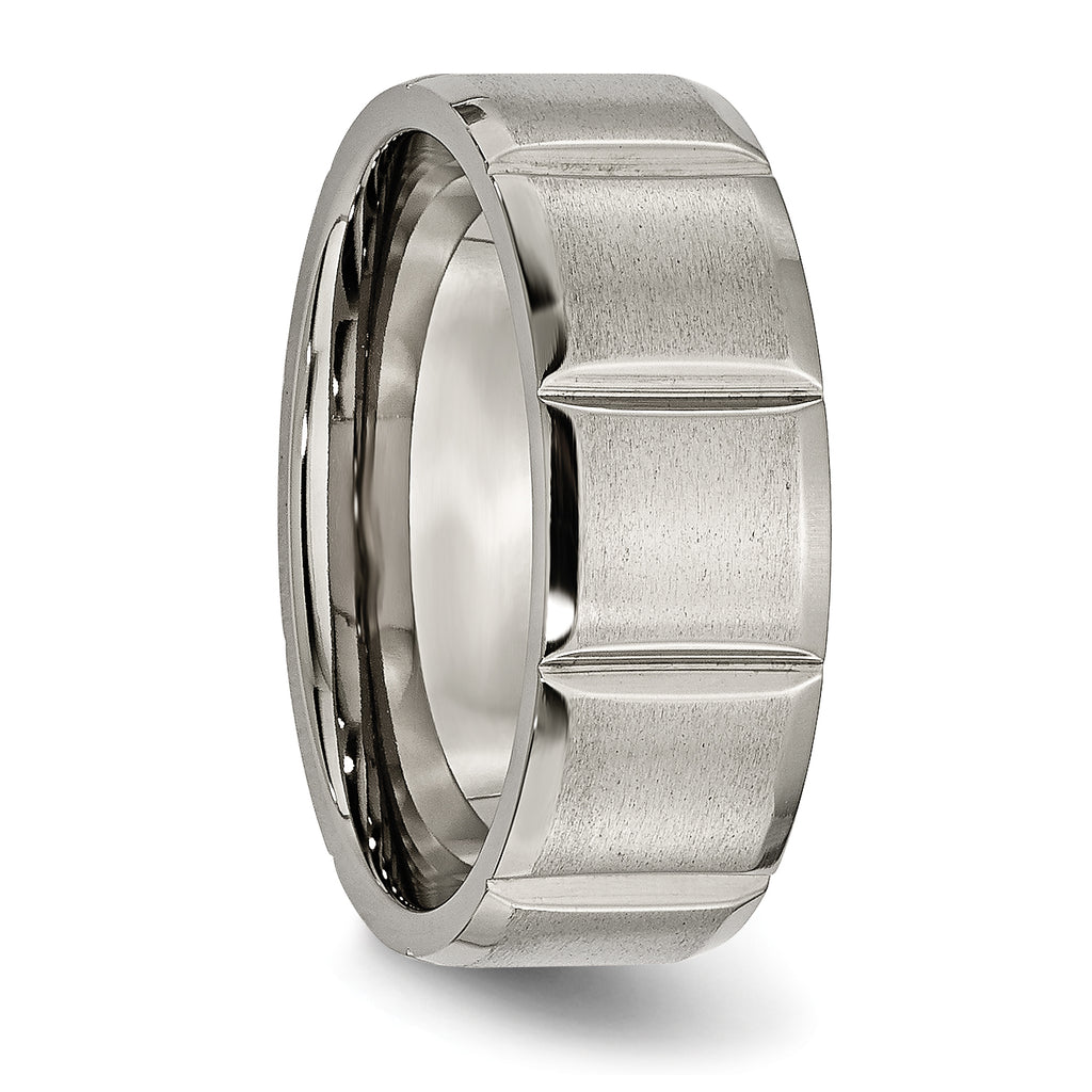 Grooved Wedding Band in Titanium, 8mm