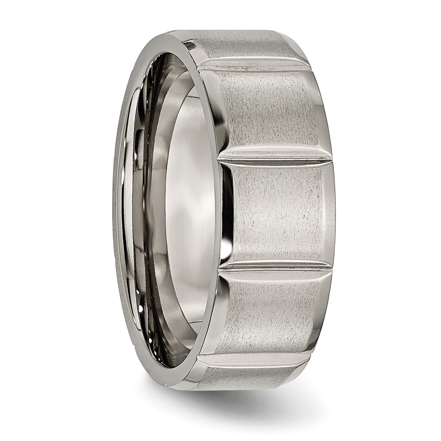 Grooved Wedding Band in Titanium, 8mm