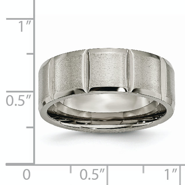 Grooved Wedding Band in Titanium, 8mm