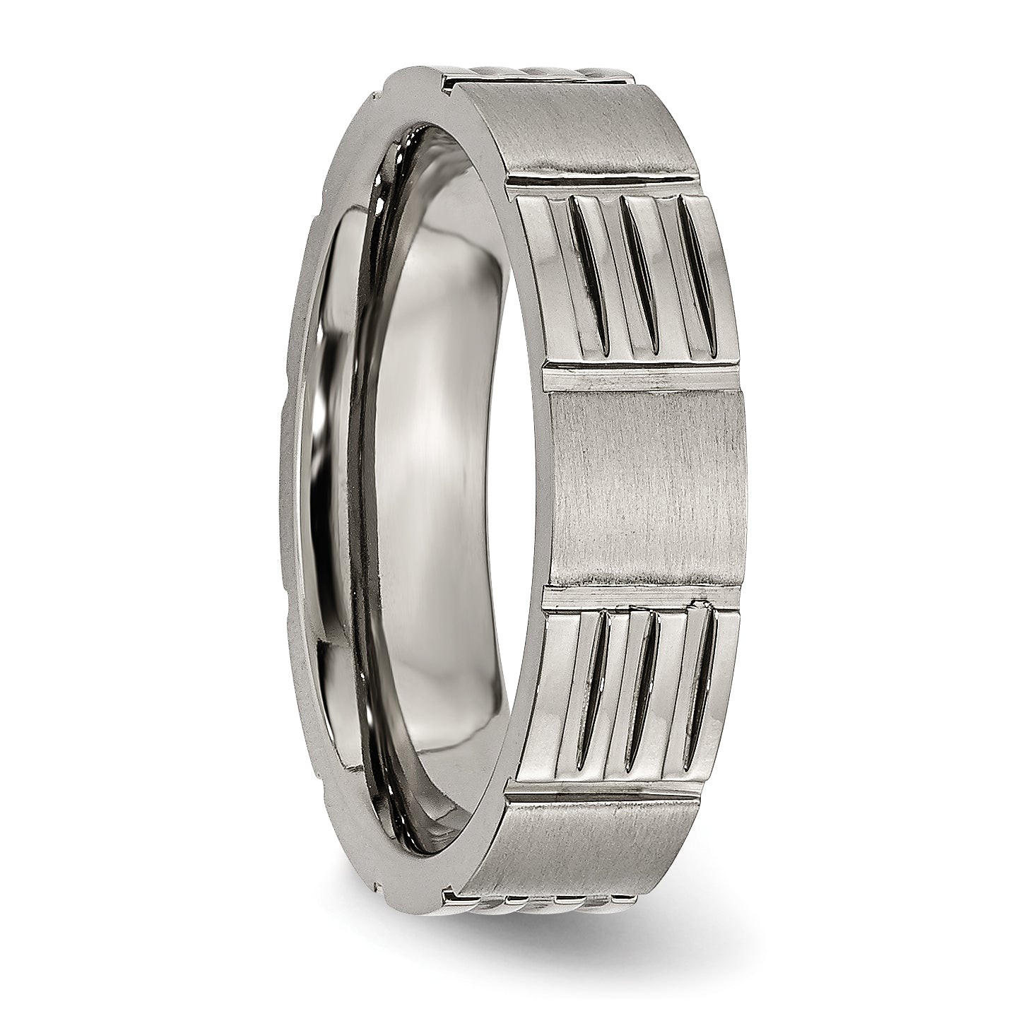 Titanium Unisex 6mm Notched Wedding Band with Polished Brushed Finish