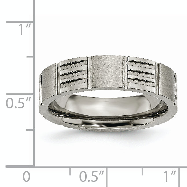 Titanium Unisex 6mm Notched Wedding Band with Polished Brushed Finish