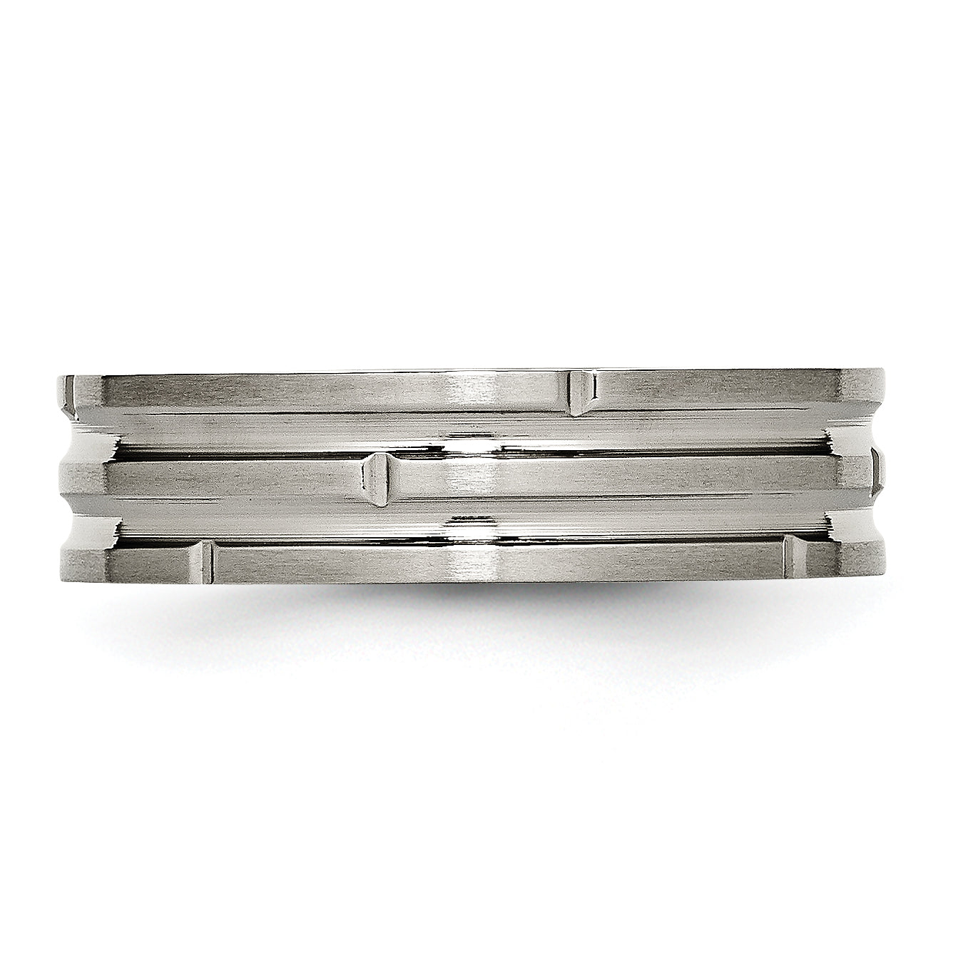 Titanium Unisex Wedding Band with Polished Satin Grooves Engravable