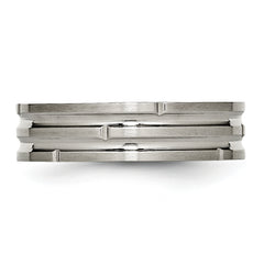 Titanium Unisex Wedding Band with Polished Satin Grooves Engravable