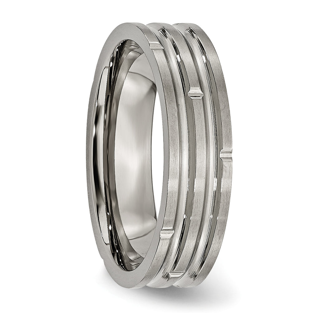 Grooved Wedding Band in Titanium, 6mm