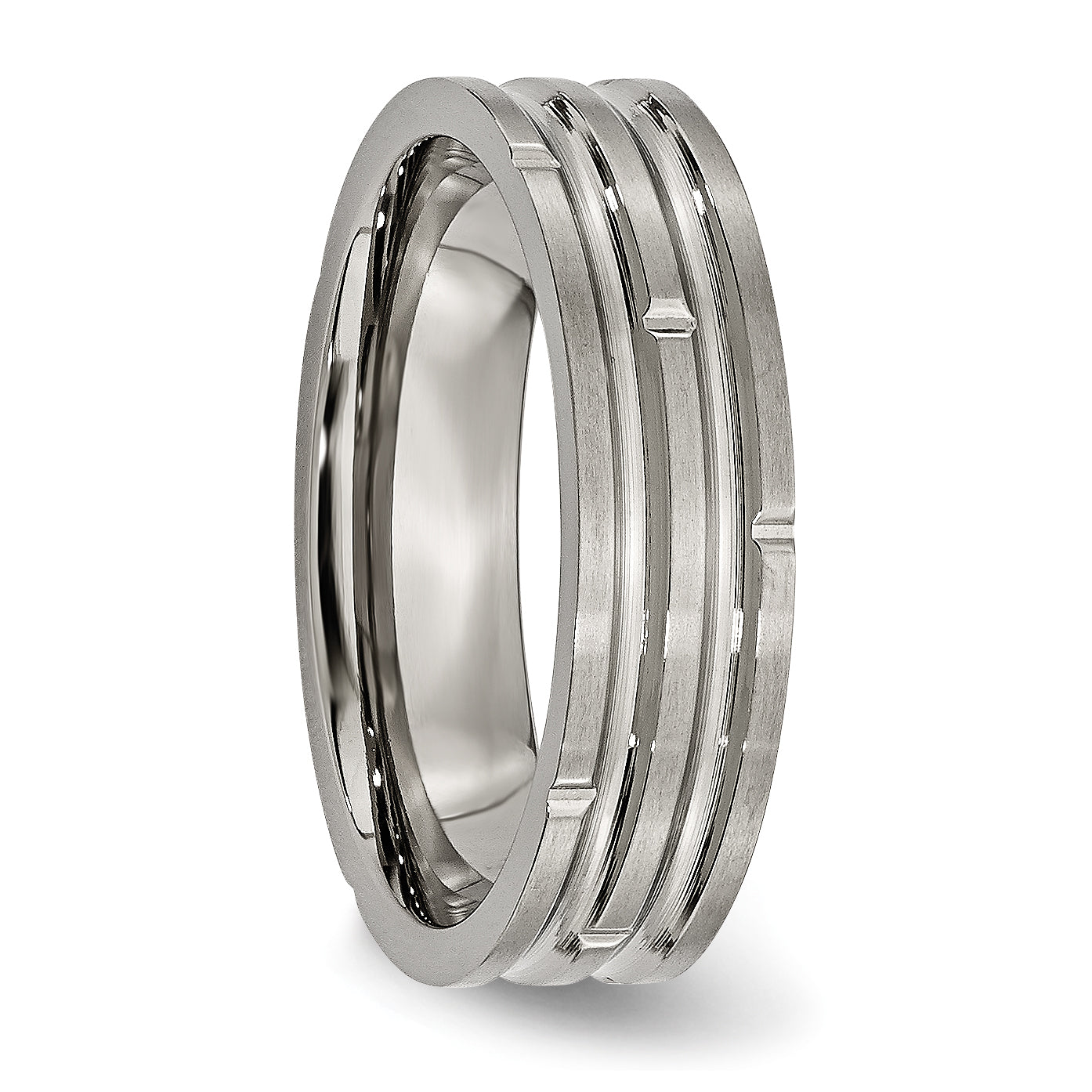 Grooved Wedding Band in Titanium, 6mm