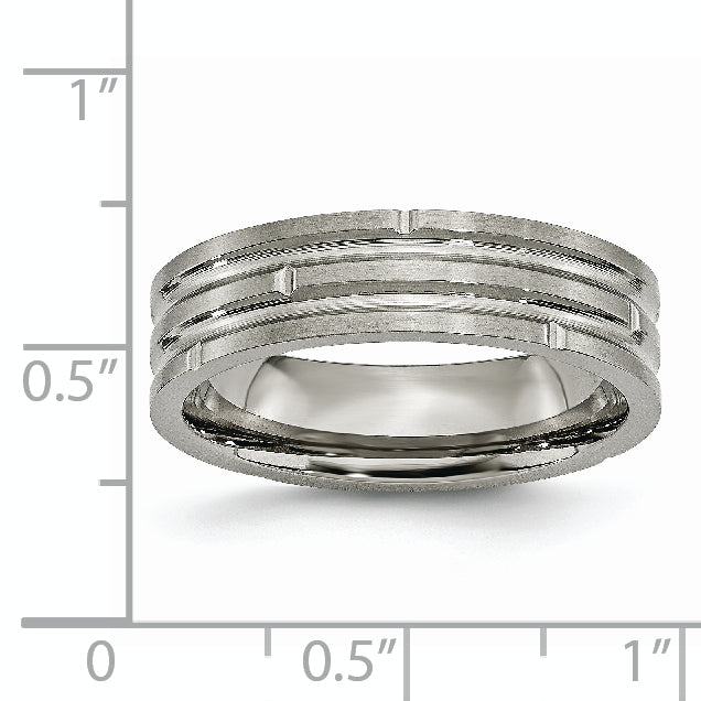 Titanium Unisex Wedding Band with Polished Satin Grooves Engravable