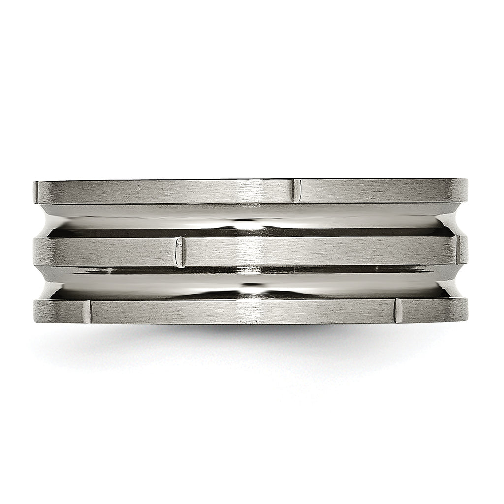 Grooved & Notched Wedding Band in Titanium, 8mm