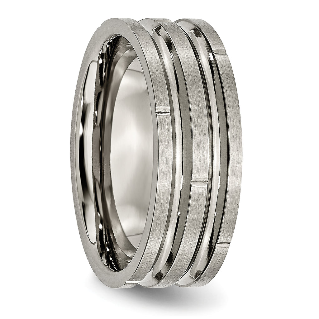 Grooved & Notched Wedding Band in Titanium, 8mm