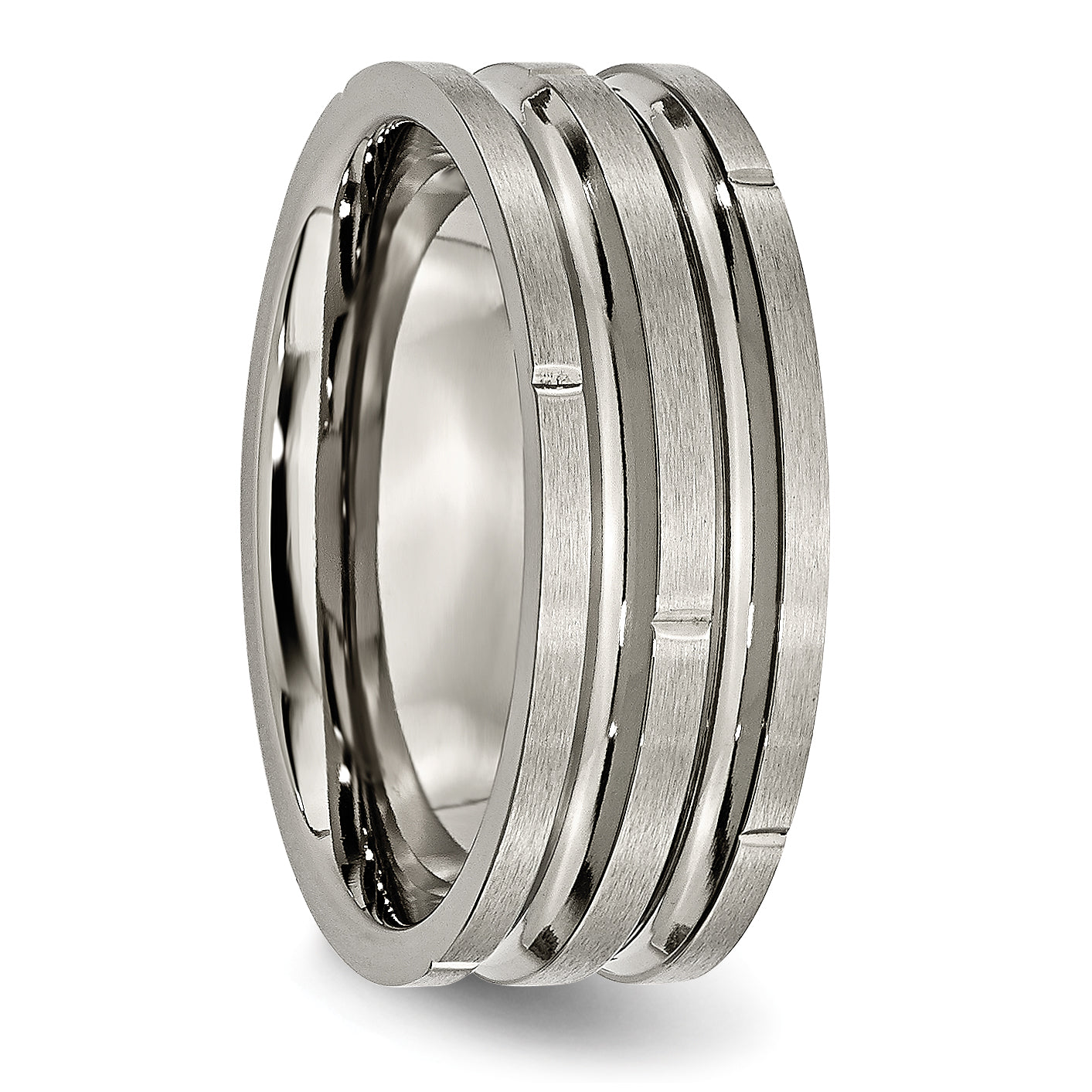 Grooved & Notched Wedding Band in Titanium, 8mm