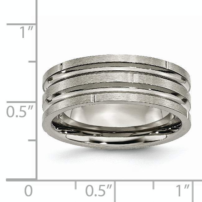 Grooved & Notched Wedding Band in Titanium, 8mm