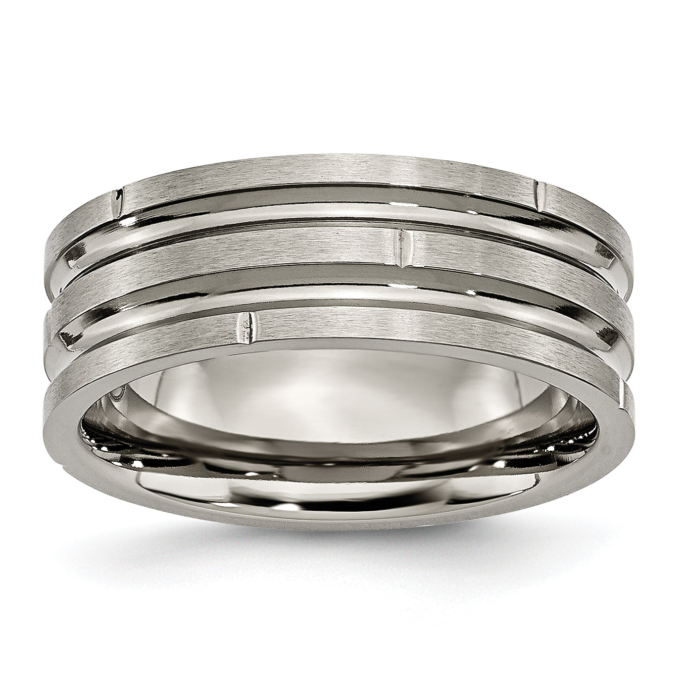 Titanium Polished and Satin 8mm Grooved and Notched Band Main image