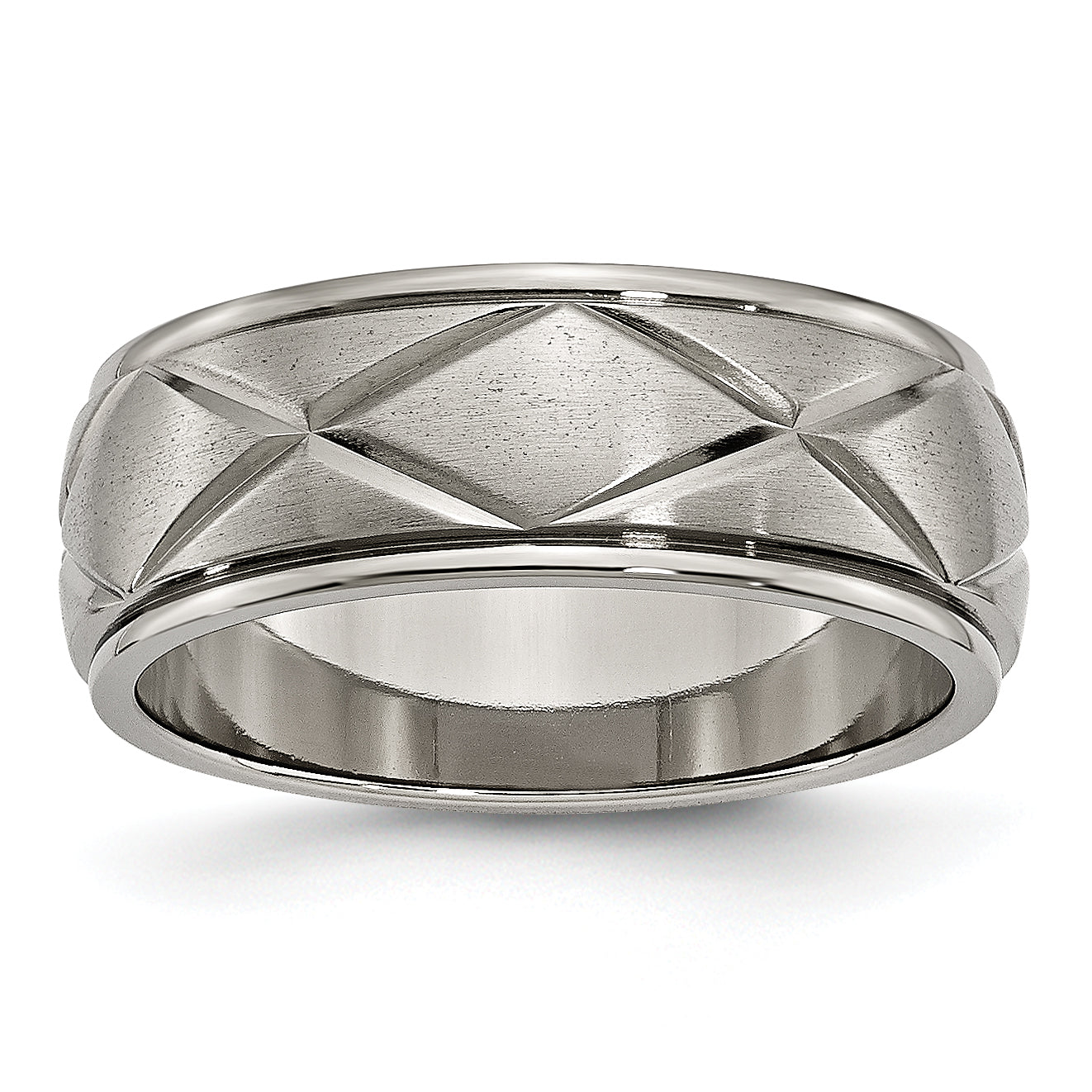 Titanium Polished X-Design 8mm Satin Center Ridged Edge Band Main image