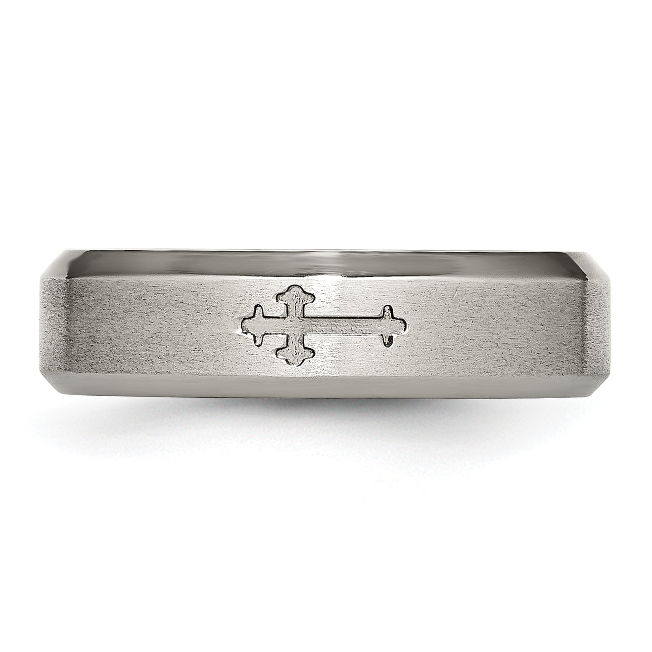 Titanium Wedding Band with Brushed Cross Design and Beveled Edge