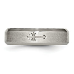 Titanium Wedding Band with Brushed Cross Design and Beveled Edge