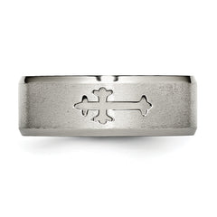 Titanium Unisex Wedding Band with Cross Design and Engravable Beveled Edge