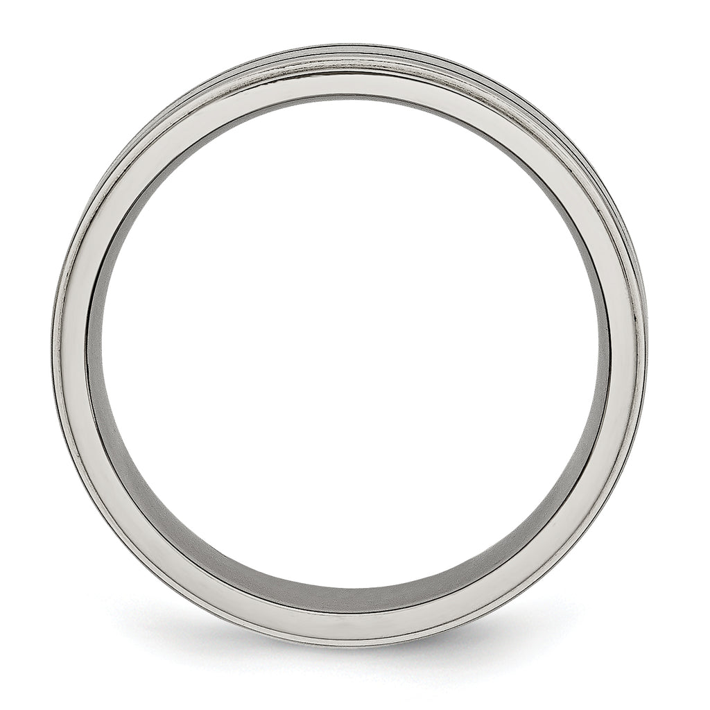 Black Enamel Ridged-Edge Wedding Band in Titanium, 6mm