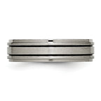 Black Enamel Ridged-Edge Wedding Band in Titanium, 6mm
