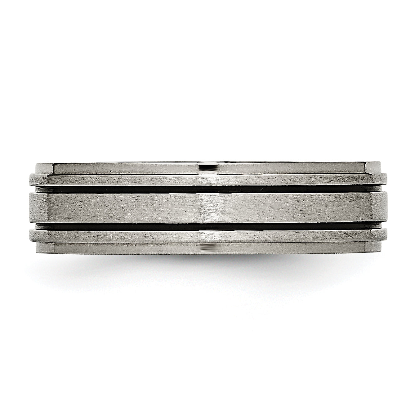 Black Enamel Ridged-Edge Wedding Band in Titanium, 6mm