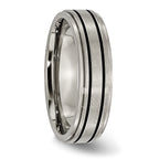 Black Enamel Ridged-Edge Wedding Band in Titanium, 6mm