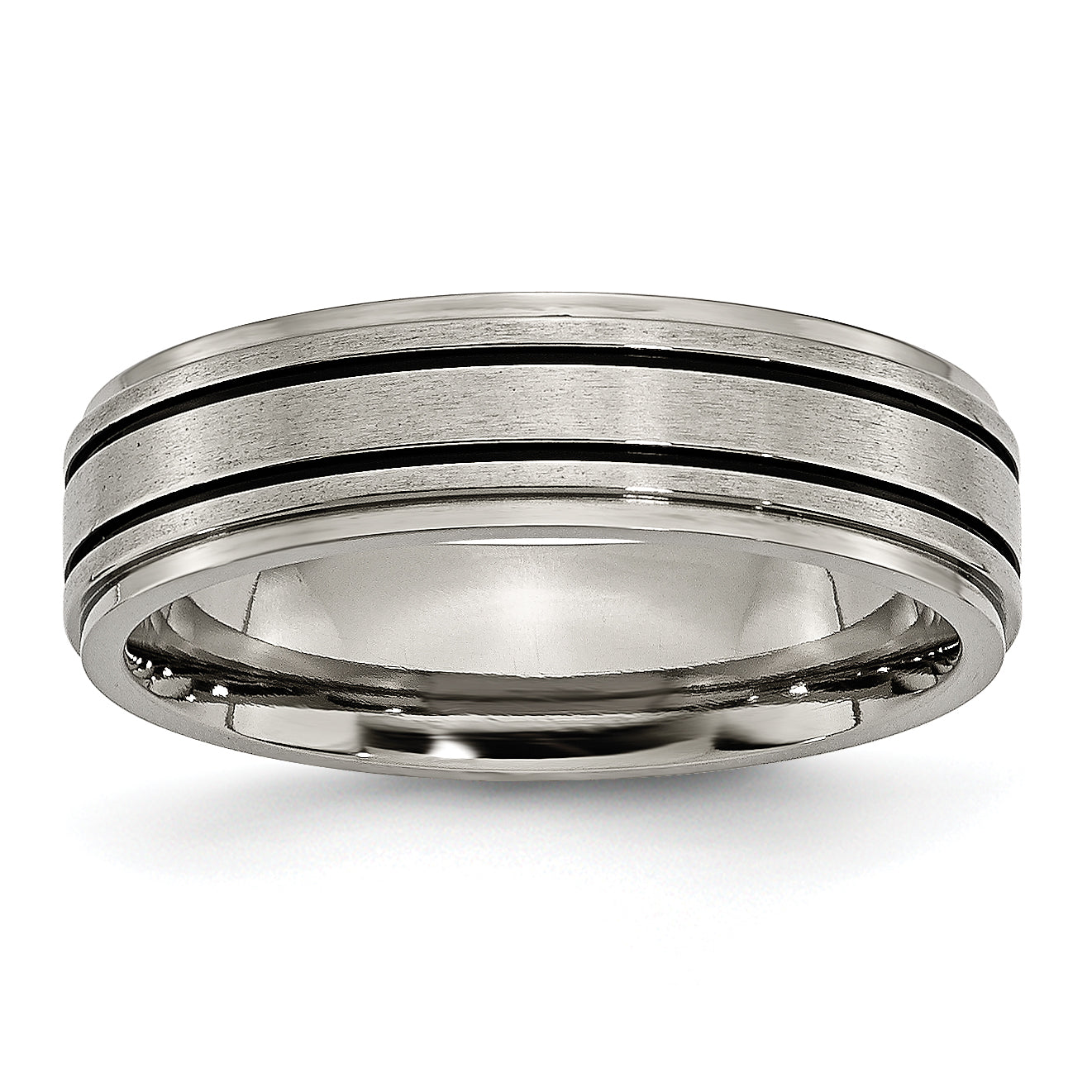 Titanium Brushed Center Black Enamel 6mm Ridged Edge Band Main image