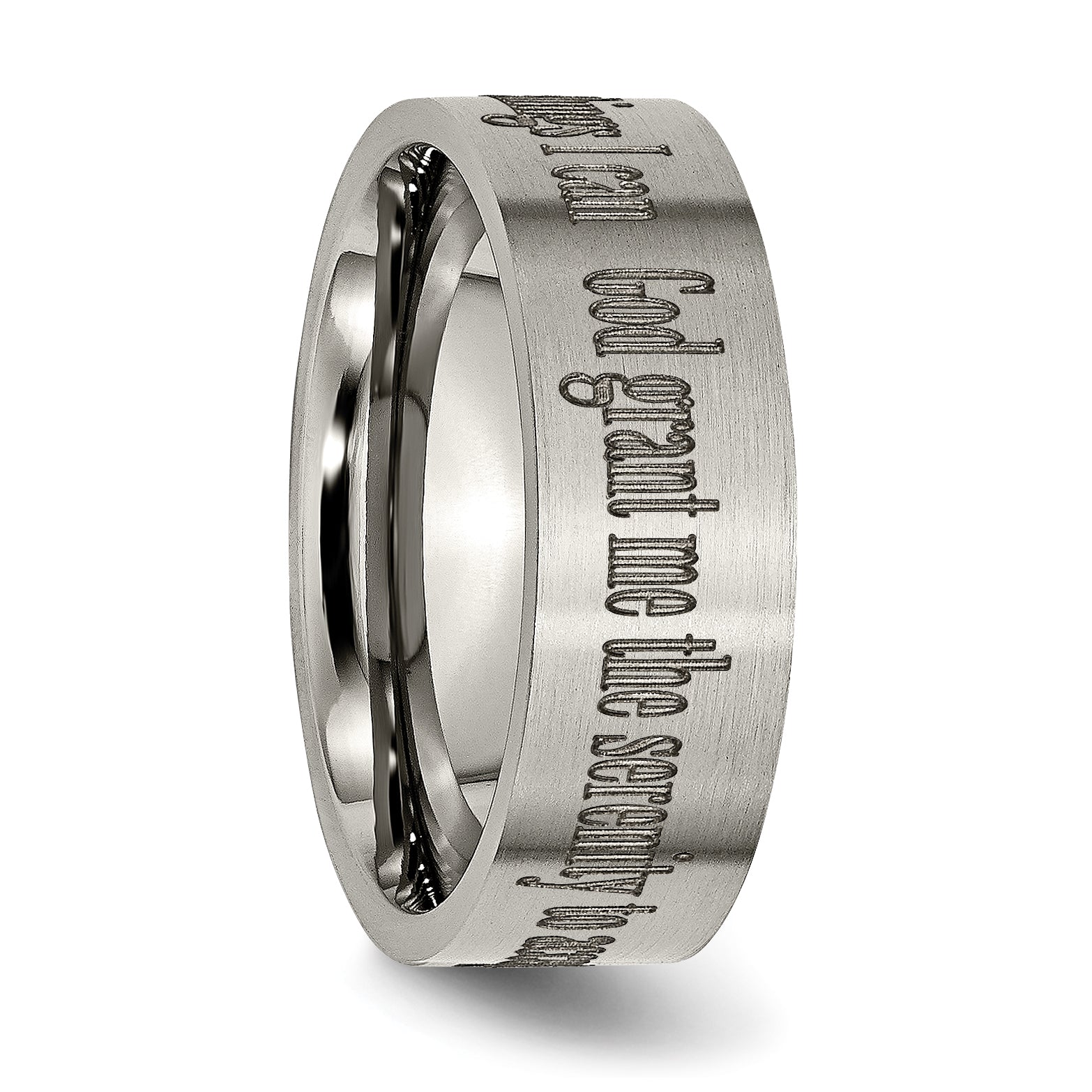 Titanium Brushed Unisex Serenity Prayer Engravable 8mm Flat Wedding Band