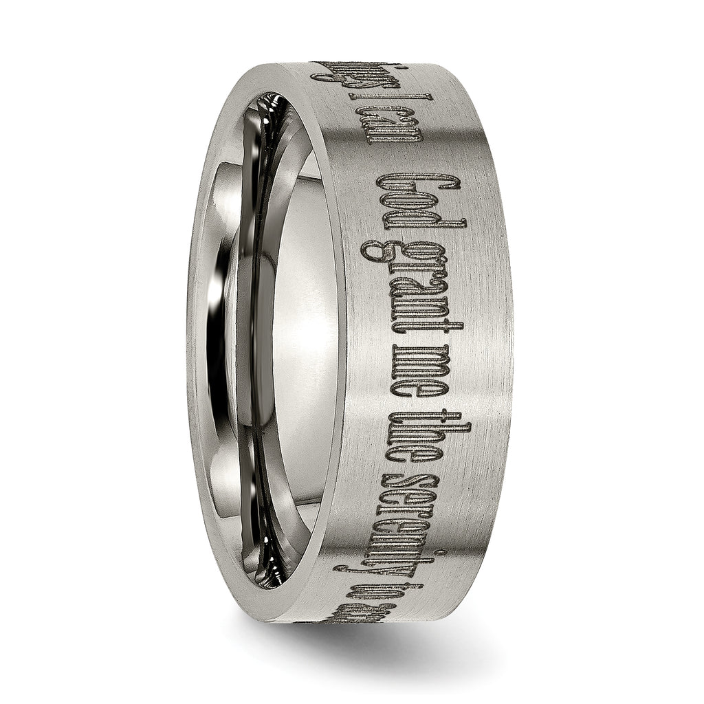 Titanium Brushed Unisex Serenity Prayer Engravable 8mm Flat Wedding Band