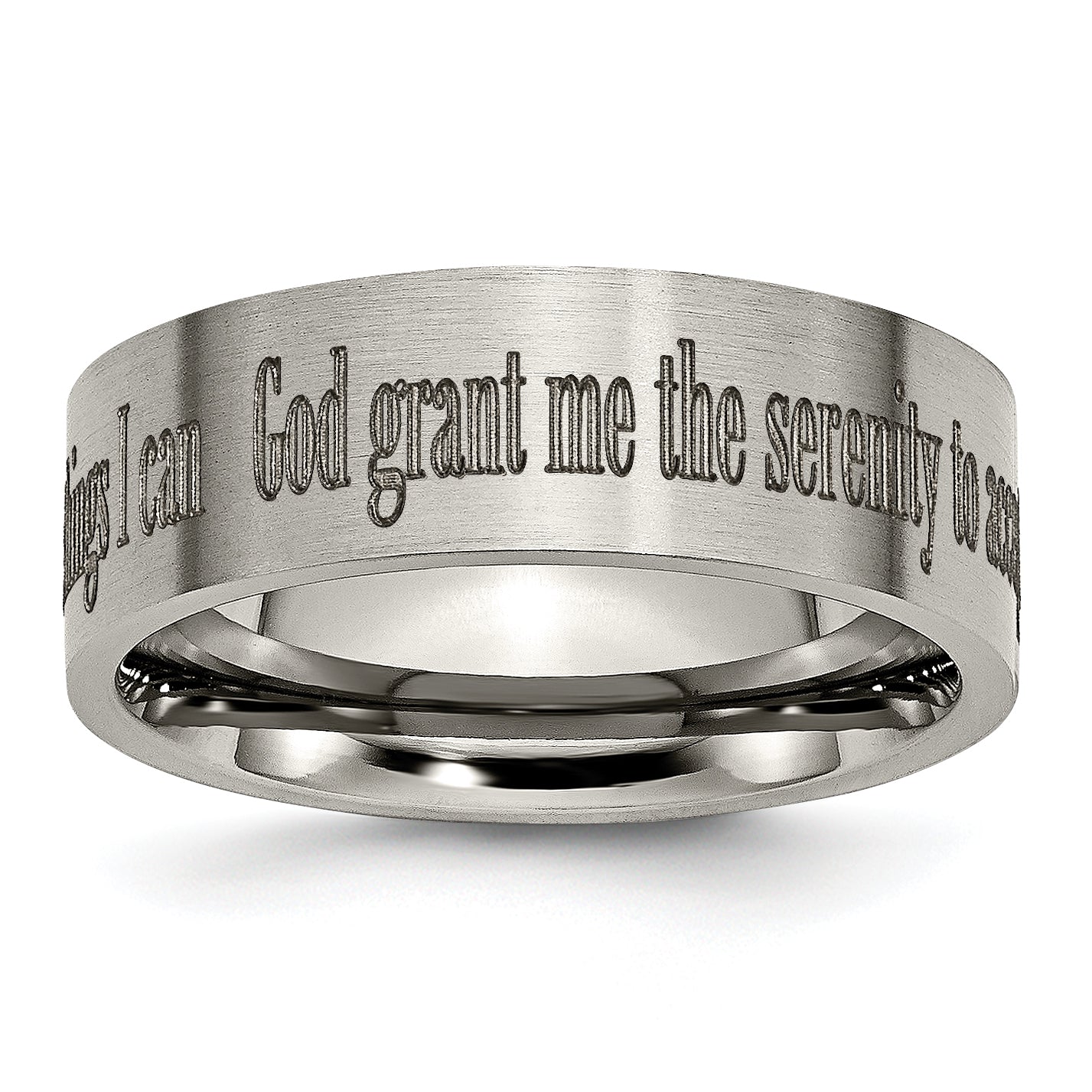Titanium Brushed Serenity Prayer Laser Design 8mm Flat Band Main image