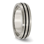 Grooved Wedding Band in Titanium with Enamel, 6mm